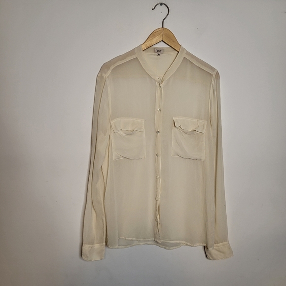 Babaton Tops - Babaton Women's Cream 100%Silk Long Sleeves Button Down Shirt Size Large